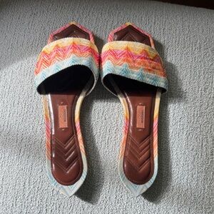 Missoni Multicolor Chevron Slide Mules in Pink, Orange, Yellow & Blue